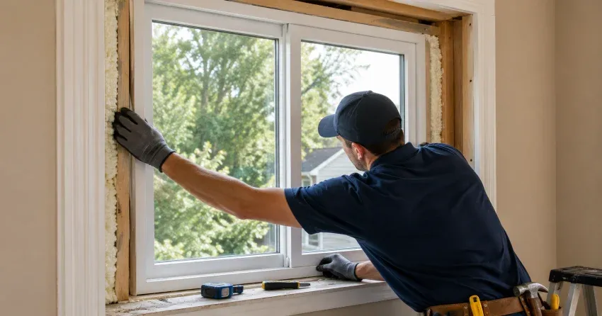close-up of Low-E glass coating on an insulated window Maple, Burlington