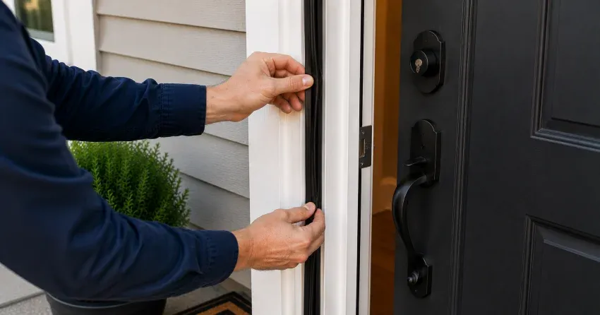technician performing light test on door seal in Pinedale, Burlington
