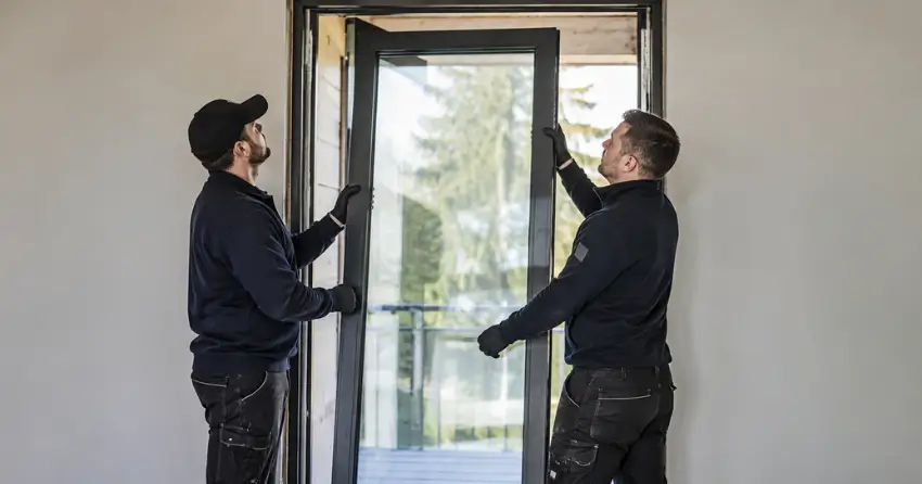 new glass panel being fitted into door frame in Rural Burlington, Burlington