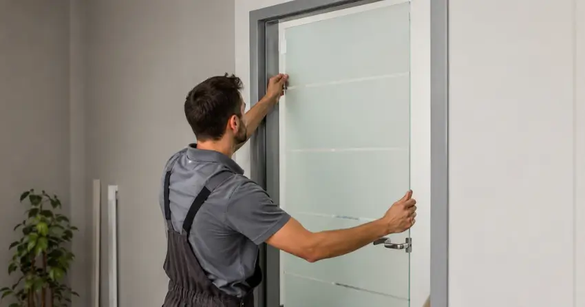 frosted glass interior door panel installation in Plains, Burlington