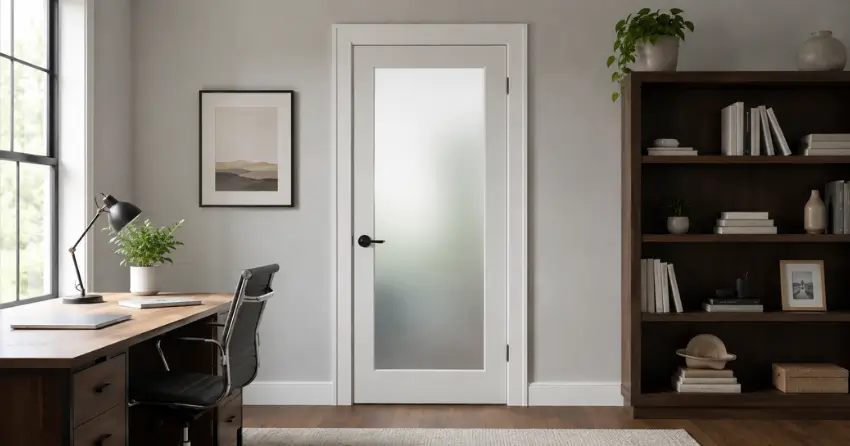 frosted interior door installed in home office in Strathcona Gardens, Burlington