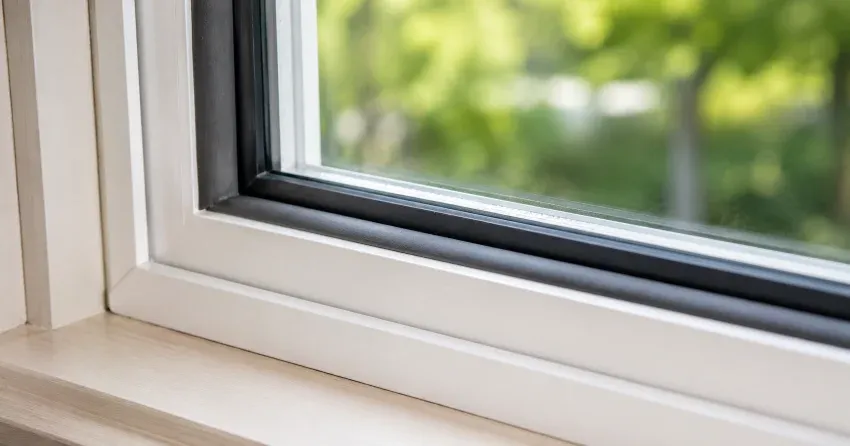 technician inspecting window weatherstripping for drafty window repair Maple, Burlington