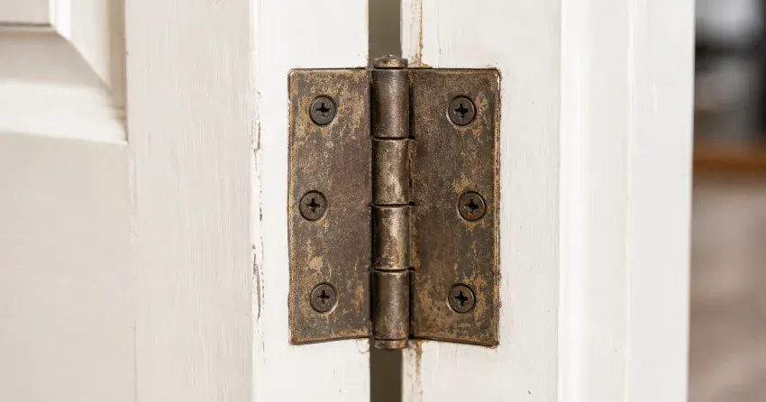 technician adjusting a sagging door hinge in Roseland, Burlington